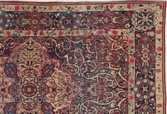 Antique Tehran Rug, Wool Handmade Oriental Rug, Ivory, Red, Soft Blue, Red