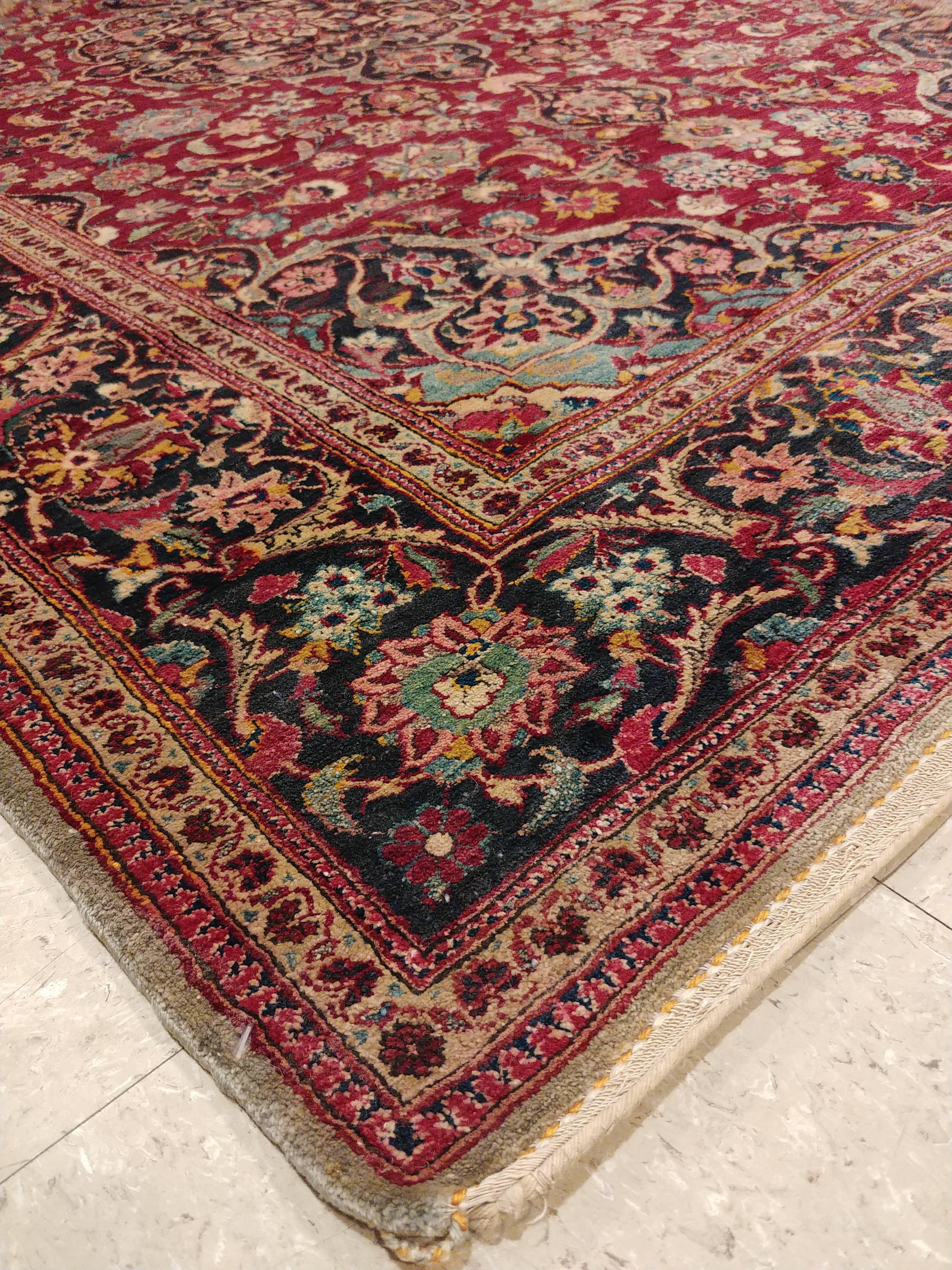 Persian antique Kashan rugs are among the very finest Persian rugs and carpets. Kashan was a center of silk production since Safavid times and some of the best classical Persian silk rugs have been attributed to Kashan.
At the end of the nineteenth