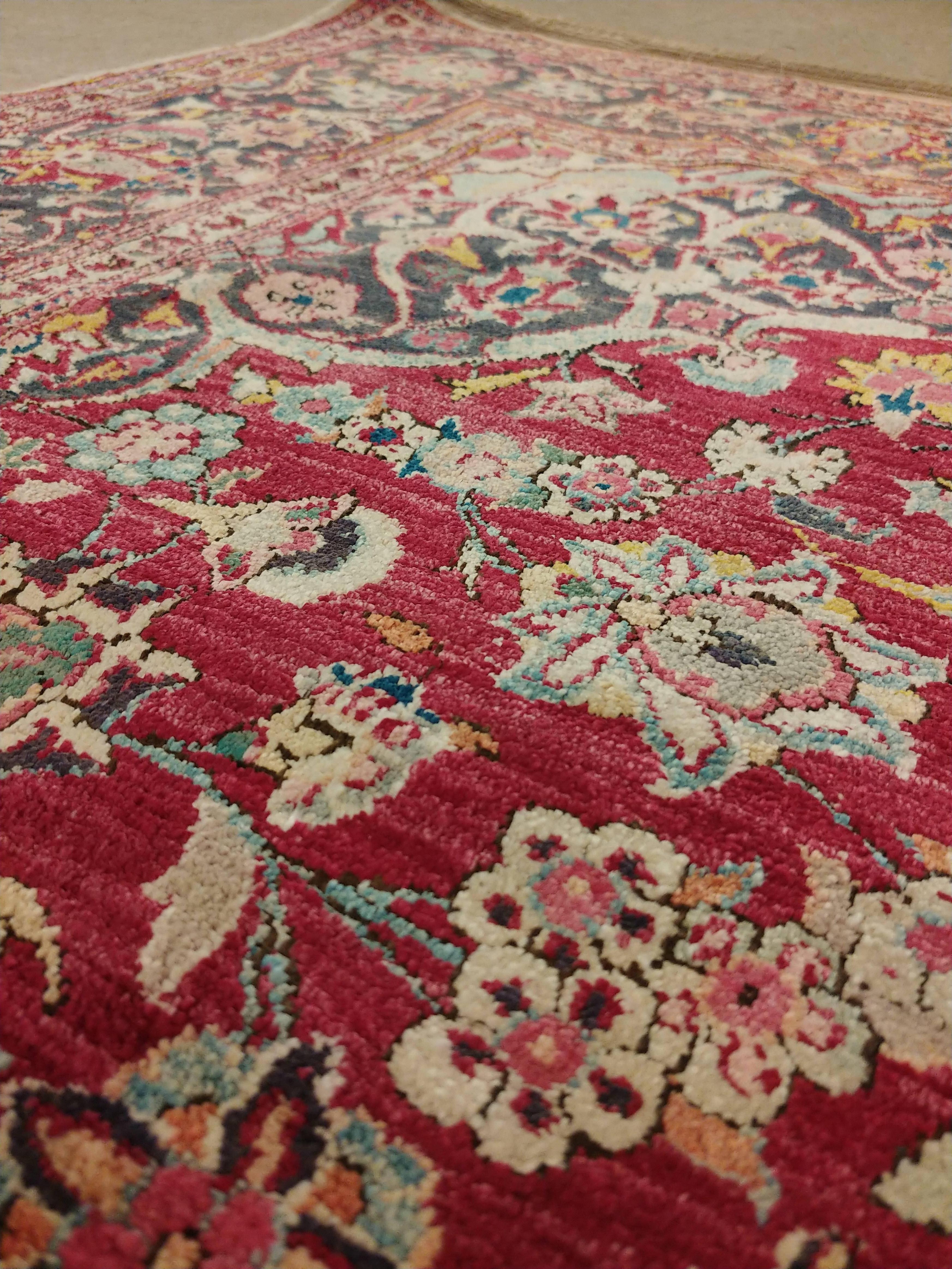 Hand-Knotted Persian Silk Kashan Carpet, Handmade Oriental Rug, circa 1920