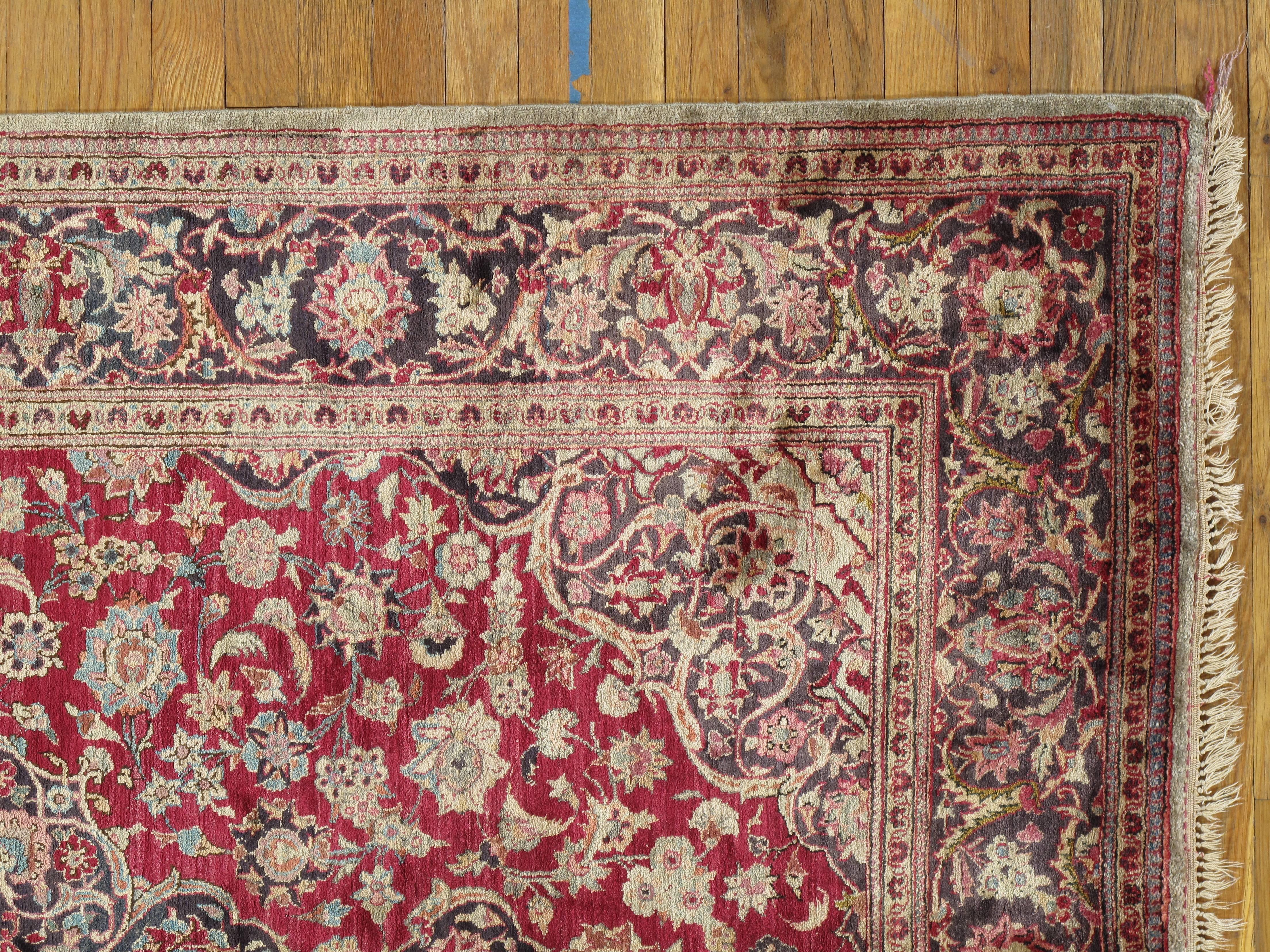 Persian Silk Kashan Carpet, Handmade Oriental Rug, circa 1920 In Excellent Condition In Port Washington, NY