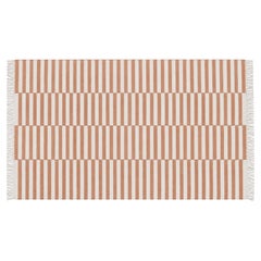 Alfombra de algodón tejida a mano con tejido plano, 8x10, de color beige y blanco con rayas alternas, estilo «dhurrie» indio