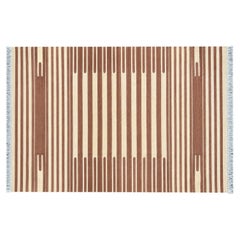 Handgefertigter flacher Baumwollteppich mit Flachgewebe, 5x7 Tan und Creme gestreifter indischer Dhurrie