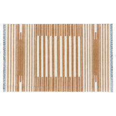 Handmade Cotton Area Flat Weave Rug, 5x8 Tan And White Striped Indian Dhurrie