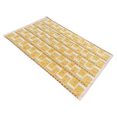 Handmade Cotton Area Flat Weave Rug, 8x10 Mustard Beige Geometric Indian Dhurrie