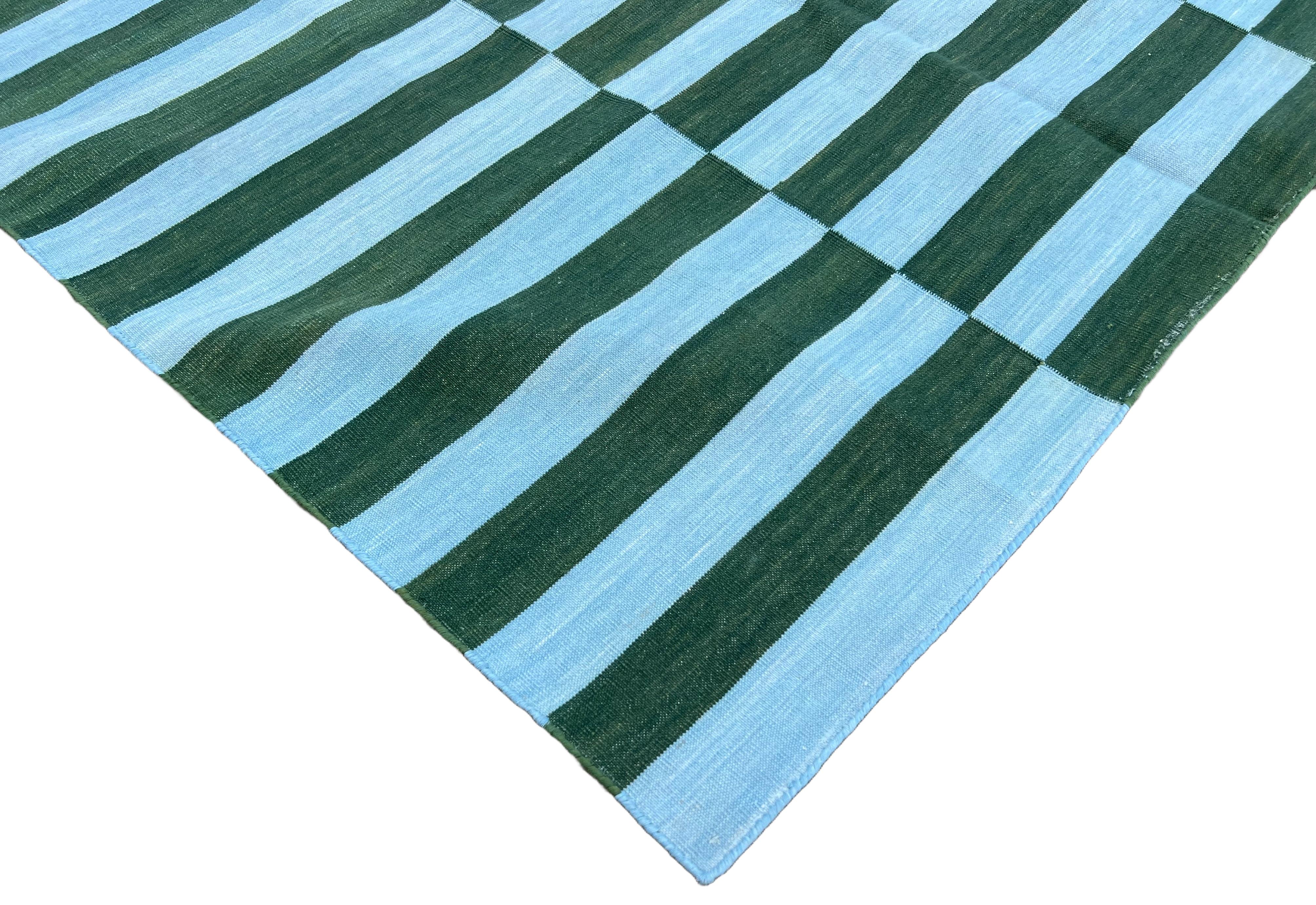 Runner a trama piatta in cotone fatto a mano, 4x12 Greene & Greene, blu a strisce indiano Dhurrie in vendita 2