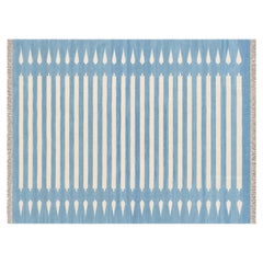 Handmade Cotton Area Flat Weave Rug, 10x14 Blue And White Striped Indian Dhurrie