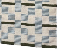Tappeto in lana fatto a mano a trama piatta, 4x6, color crema, con strisce a stelle blu e trattini