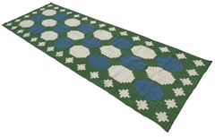 Handmade Woolen Flat Weave Runner, 3.5x10 Blue And Green Swedish Indian Dhurrie