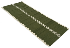 Handmade Woolen Flat Weave Runner, 3.5x10 Blue And Green Swedish Indian Dhurrie
