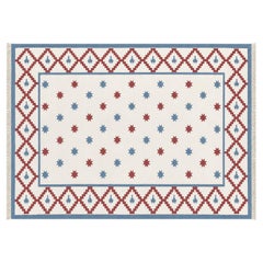 Tapis Dhurrie à tissage plat fait à la main, étoile indienne géométrique bleue et rouge