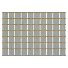 Tappeto in cotone fatto a mano, a trama piatta, 6x9, a quadri "windowpane" grigi e verdi, tipo Dhurrie