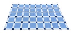 Tappeto in cotone fatto a mano con trama piatta, 6x9, modello Dhurrie a blocchi blu e bianchi