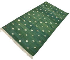 Tappeto da tavola in cotone fatto a mano, a trama piatta, 3x12, verde e bianco a rombi, tappeto indiano