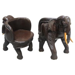 Mid-Century Pair of Balinese Hand-Carved Hardwood Elephant Chairs