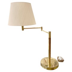 Large Swedish Table Lamp, Brass, Adjustable Swing Arm, 1970s