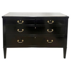 Swedish Early 1900s Black Chest of Drawers with Original Brass Hardware