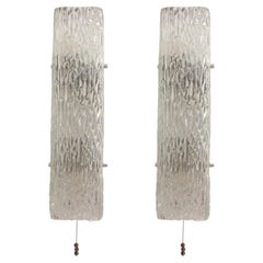 1960s German Ice Glass Pair of Large Rectangular Wall Lights by Kalmar