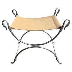 French Neoclassical Swan-Head Metal Stool, Mid-Century by Maison Jansen