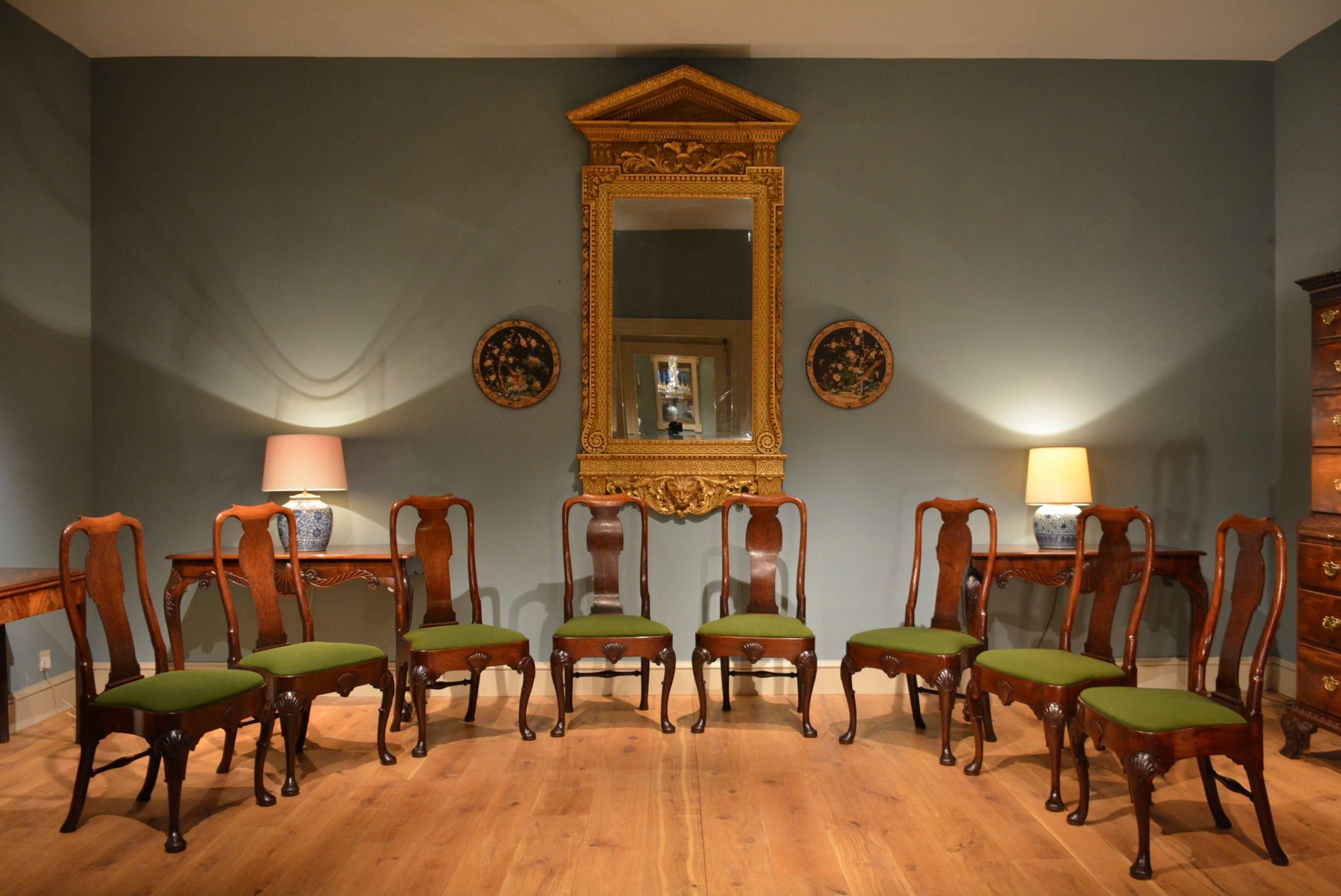 English 18th Century Set of Eight Cabriole Leg Mahogany Dining Chairs
