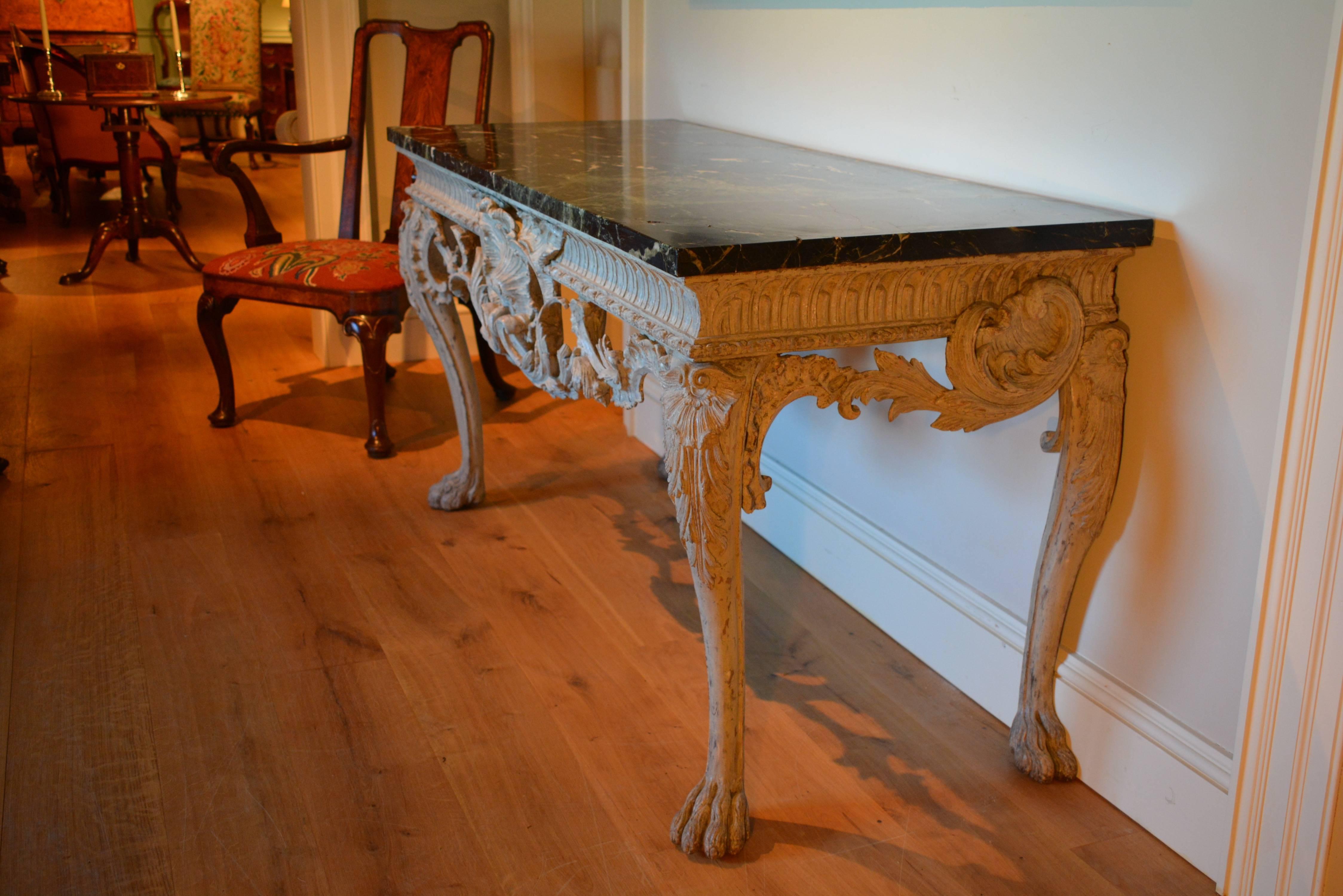 18th Century Finely Carved Painted Pine Marble Top Side Table In Excellent Condition For Sale In Salisbury Wiltshire, GB