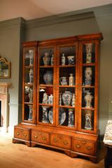 18th Century Inverted Breakfront Veneered Walnut Bookcase or China Cabinet