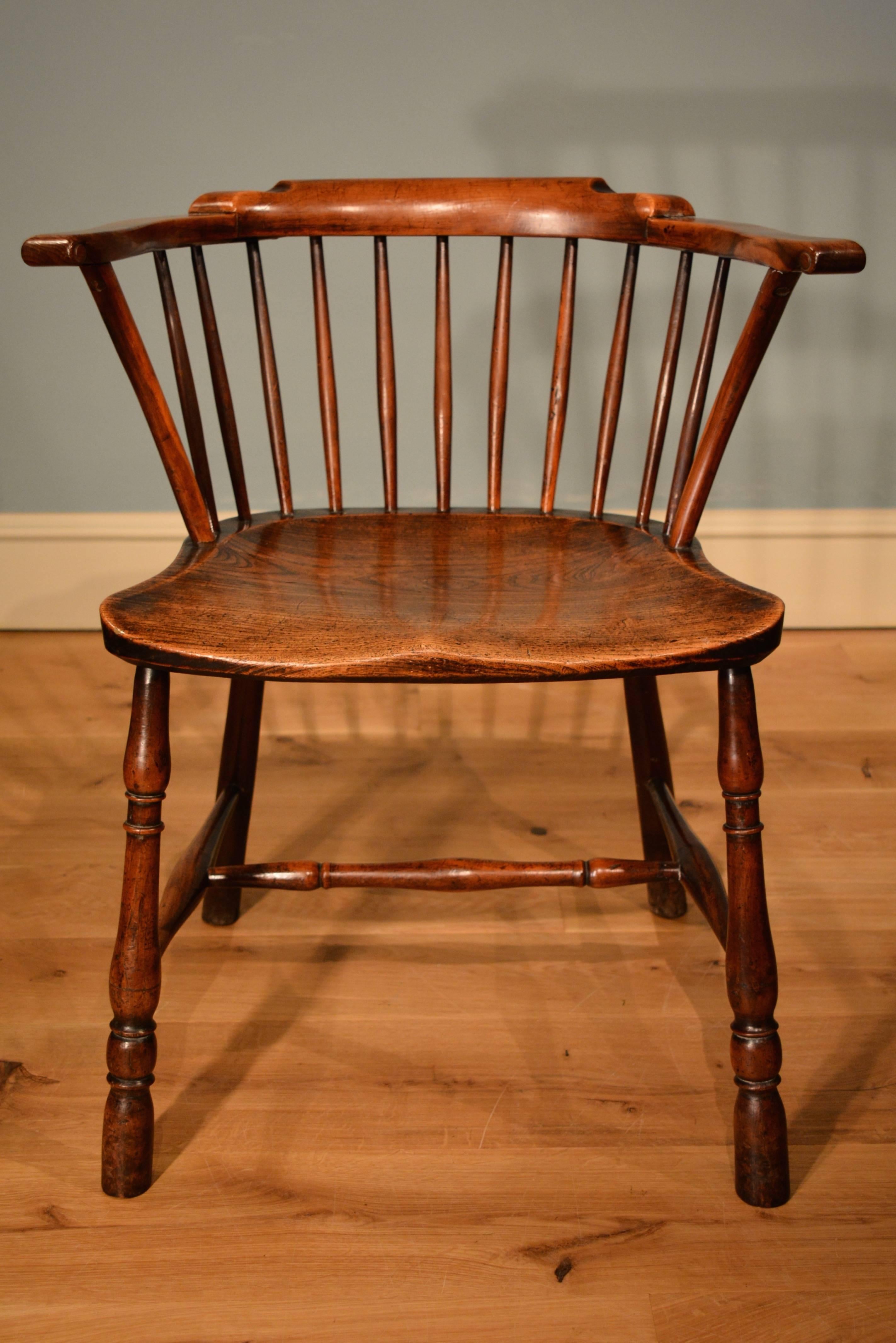 Georgian Rare 18th Century Pair of Low Back Yew Wood 'Library Chairs'