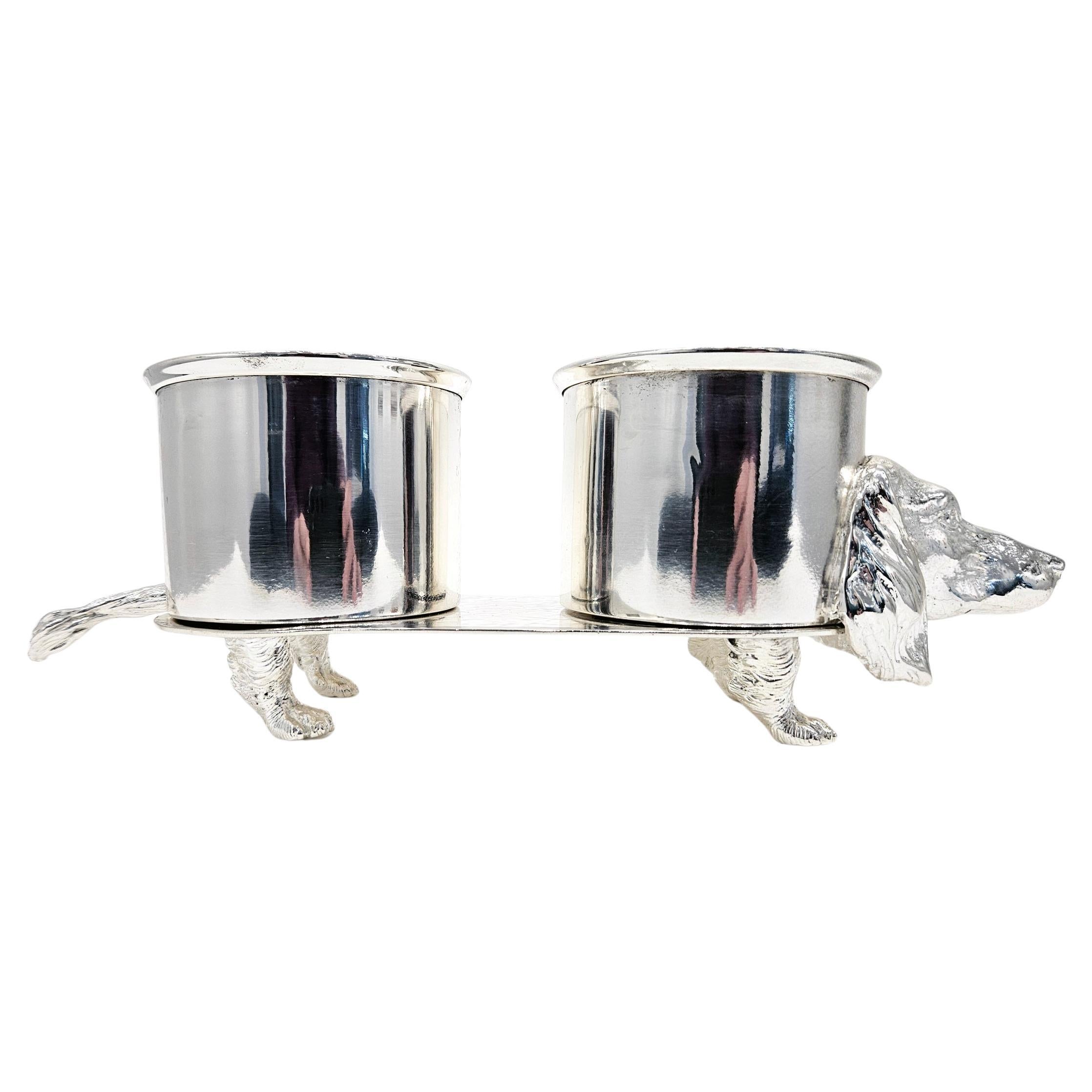 Spanish Dachshund / Teckel Dog-Shaped Silver Plated Wine Bottle Stand/Holder, c. 1950 For Sale