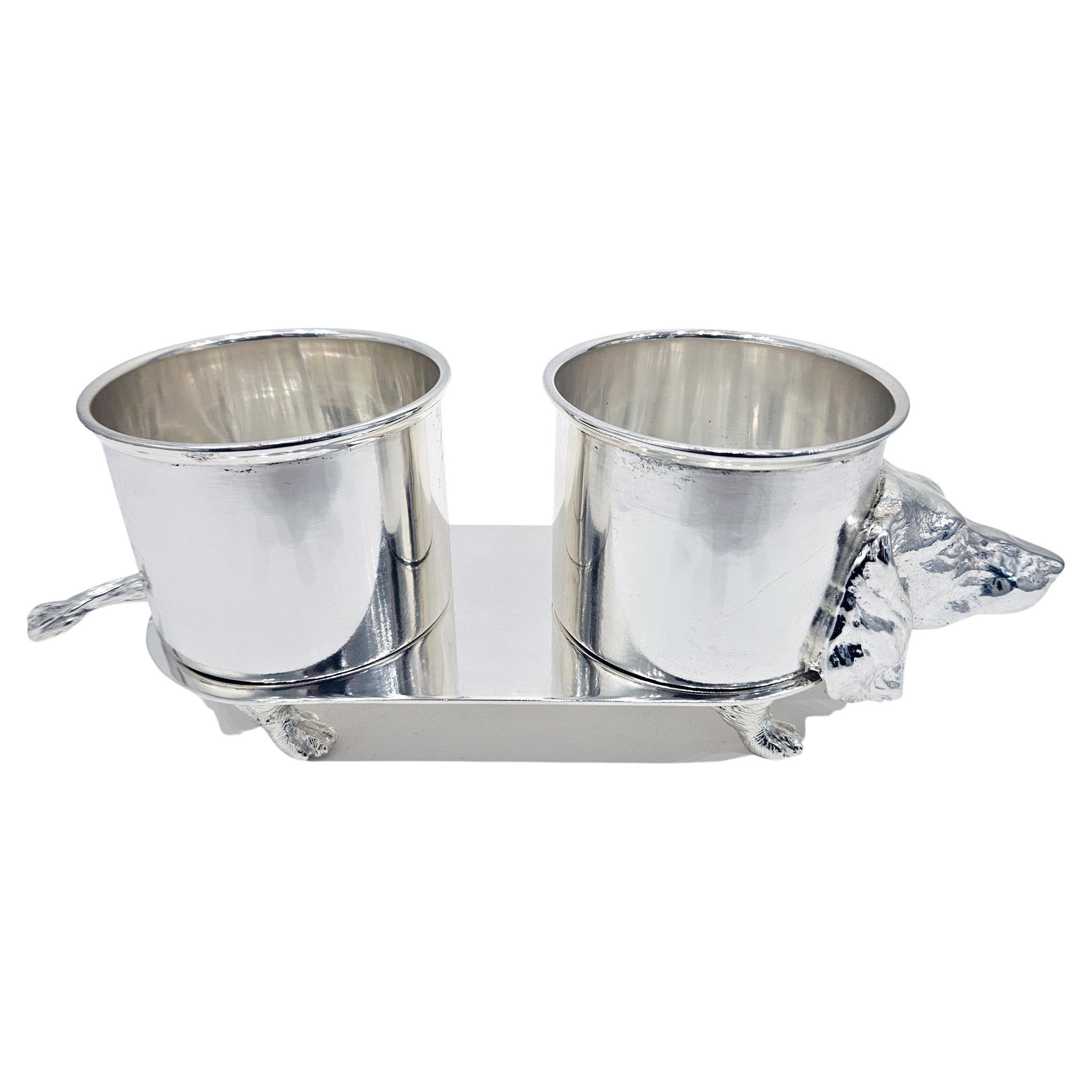 Dachshund / Teckel Dog-Shaped Silver Plated Wine Bottle Stand/Holder, c. 1950 For Sale 1