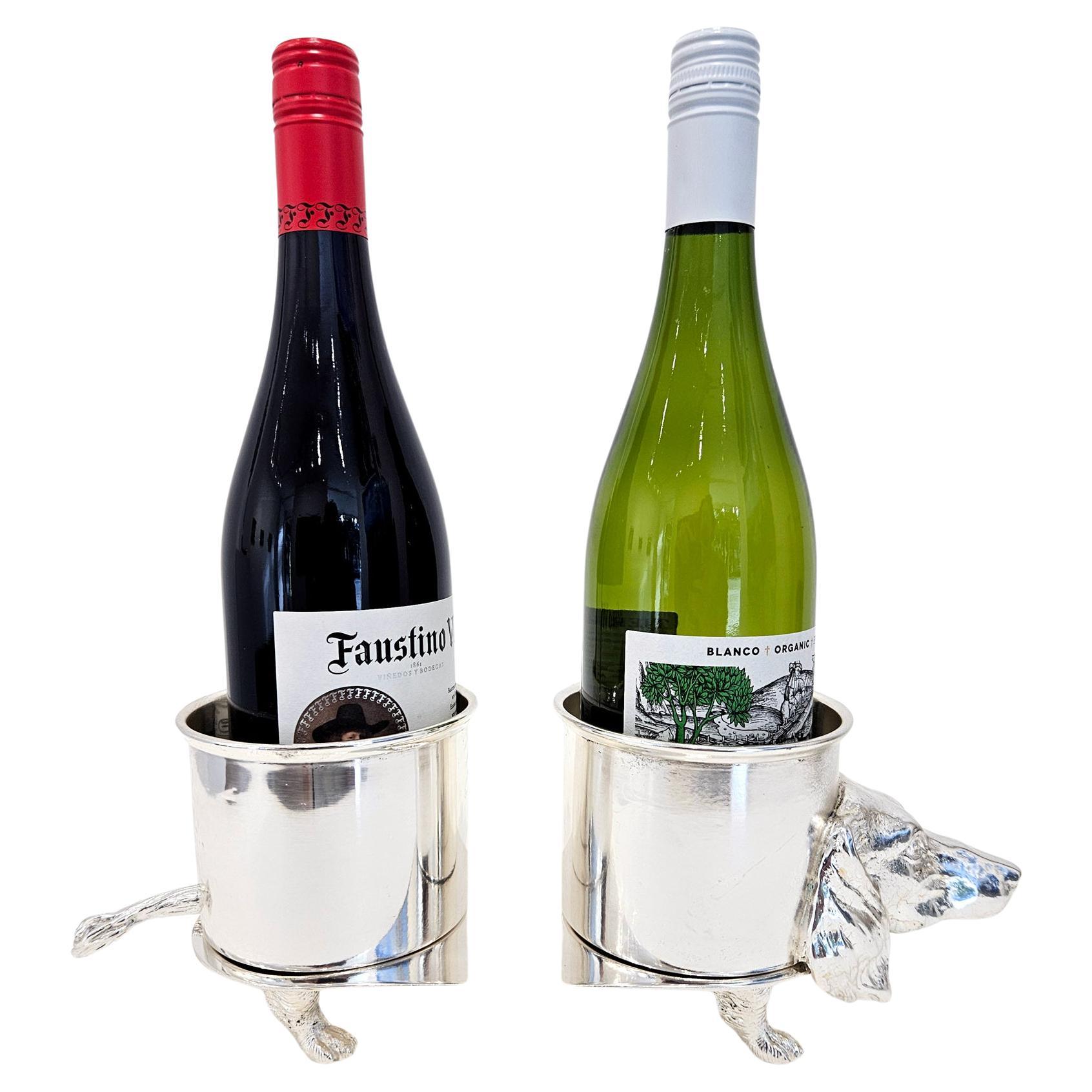 Hollywood Regency Dachshund / Teckel Dog-Shaped Silver Plated Wine Bottle Stand/Holder, c. 1950 For Sale