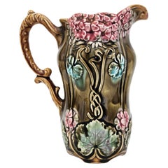 Jarro/jarra Art Nouveau Onnaing Majolica Coligny, Francia, c. 1880
