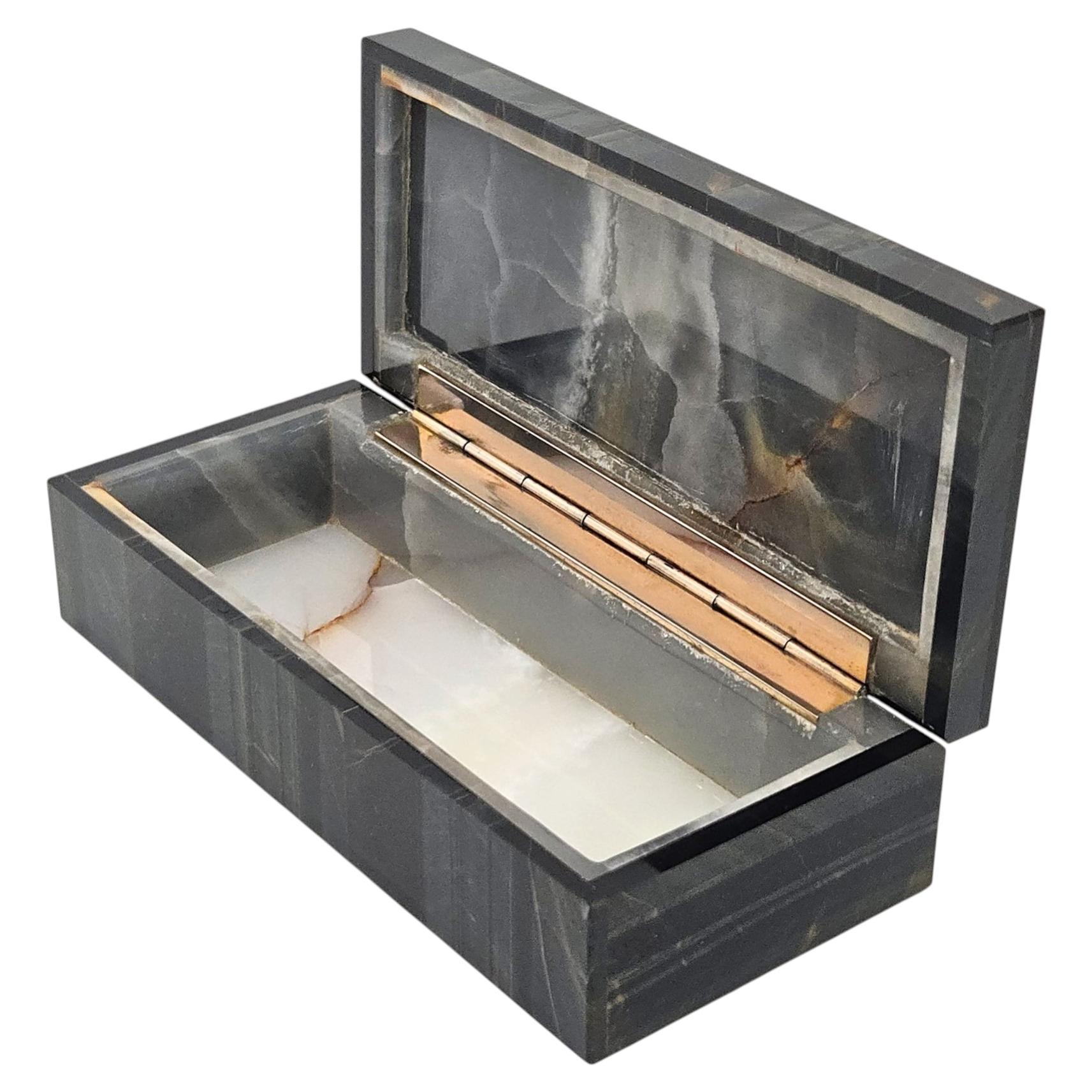 Mid Century Falcon’s / Tiger's Eye Intarsia Hardstone Jewelry Box, Italy c. 1960