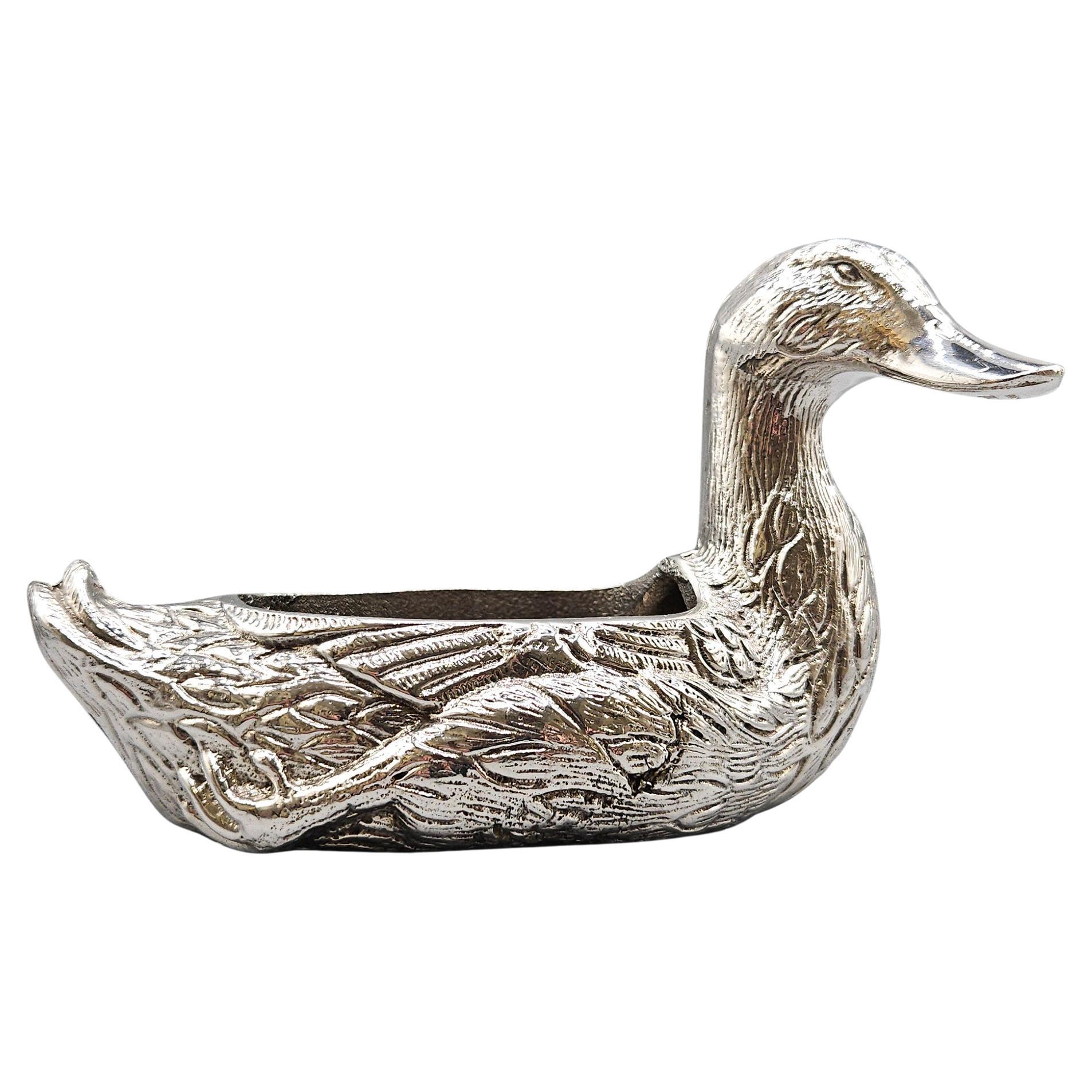 Sculpture de canard Vide Poche en bronze argenté de Valenti, Espagne, c. 1970