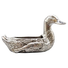 Valenti Silvered Bronze Duck Sculpture Vide Poche, Spain, c. 1970