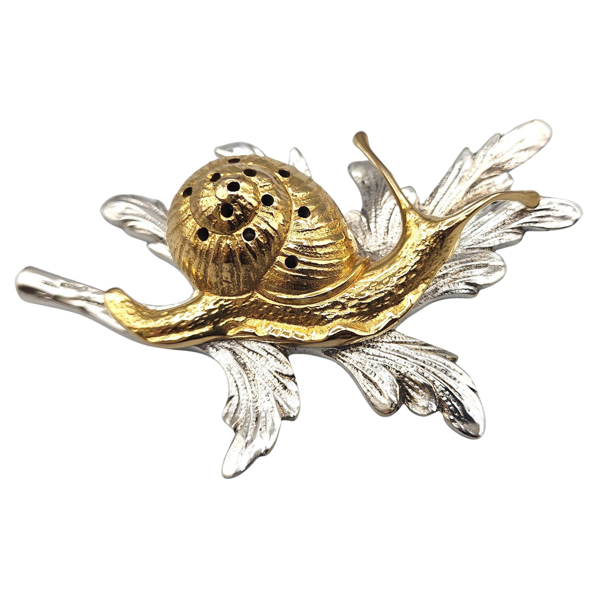 Set de baguettes à cocktail de luxe en or et argent plaqué Art Deco Snail, France, c. 1930 en vente