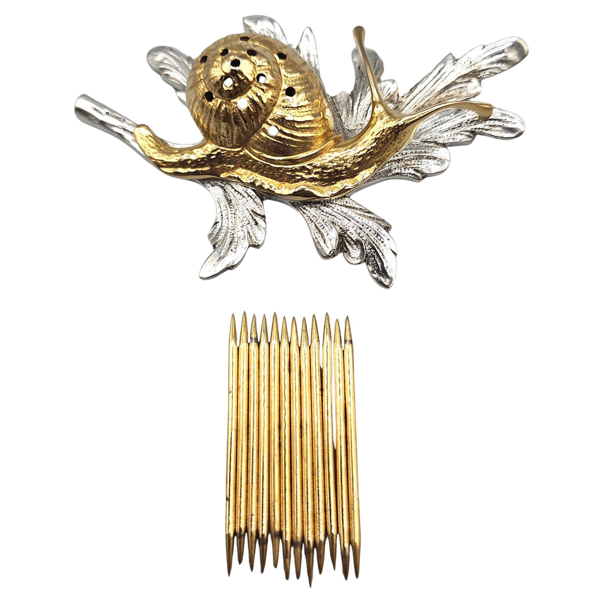 Set de baguettes à cocktail de luxe en or et argent plaqué Art Deco Snail, France, c. 1930