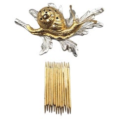 Luxury Gold & Silver Plated Art Deco Snail Cocktail Stick Set, France, c. 1930