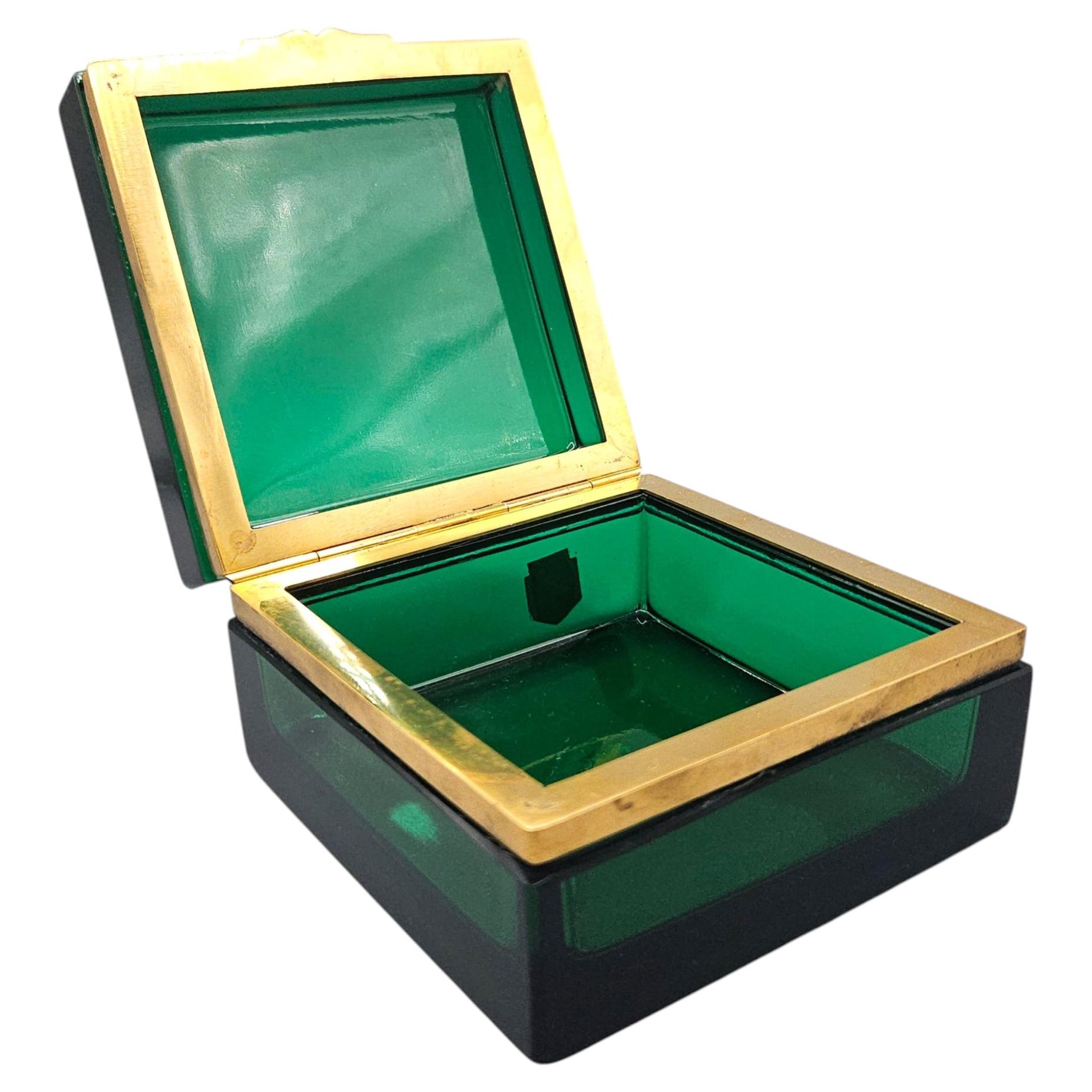Boîte verte Cenedese de Murano, authentique des années 1950 (mi-siècle), avec étiquette d'origine, Italie