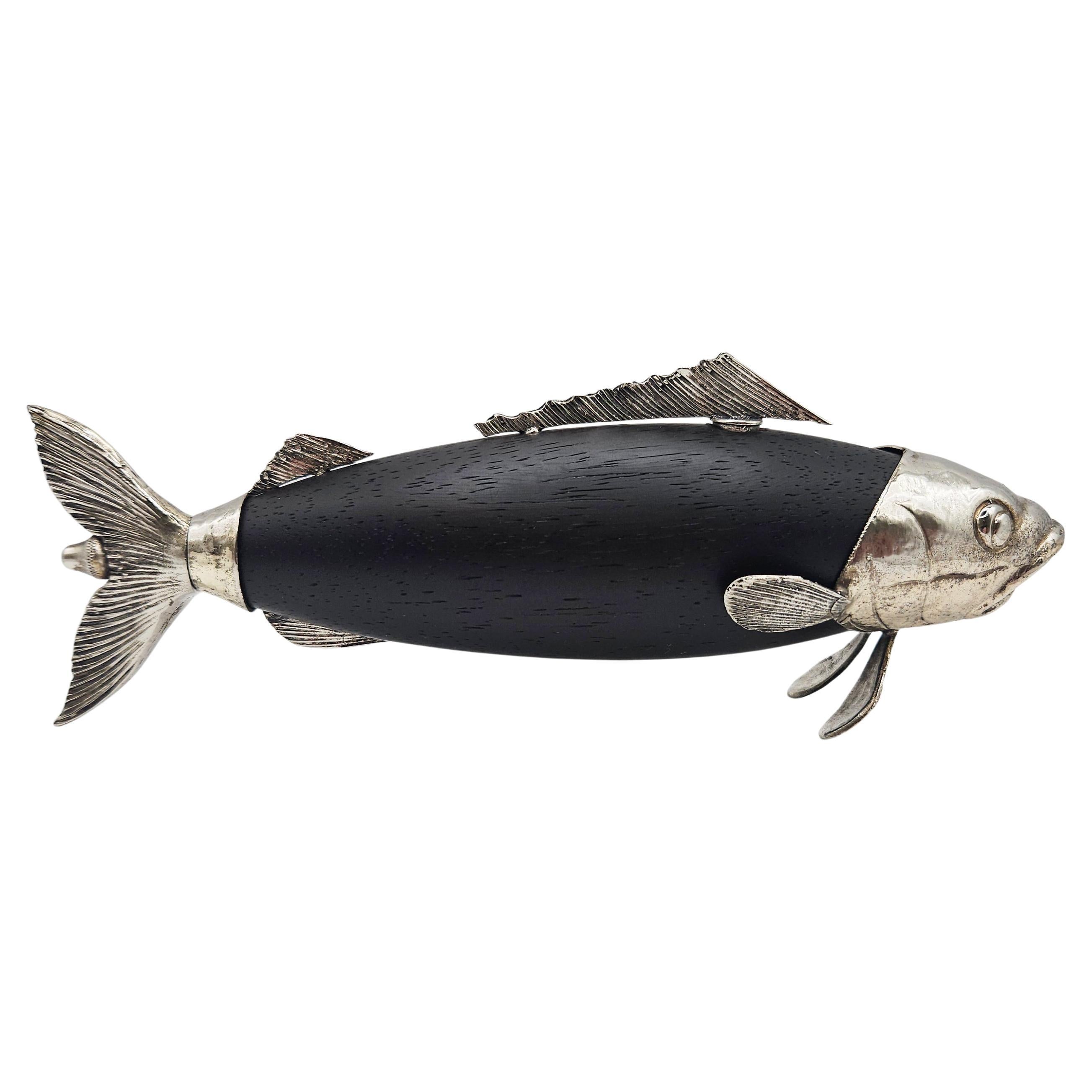 Italian Pepper Mill / Grinder, Fish Shaped, Silver Plated, by Tre Spade c. 1960 For Sale
