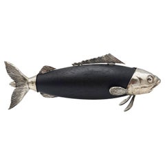 Italian Pepper Mill / Grinder, Fish Shaped, Silver Plated, by Tre Spade c. 1960