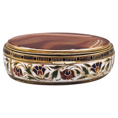Champlevé Enamel & Double Sided Agate Snuff Box / Bonbonnière, France c. 1880