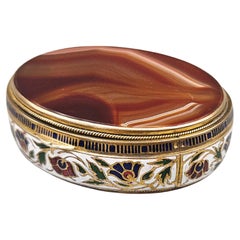 Champlevé-Emaille und doppelseitige Achat-Schnupftabakdose / Bonbonnière, Frankreich um 1880