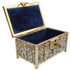 Erhard & Sohne Gothic Revival Bronze Gold & Silver Plate Casket, Germany, c 1900