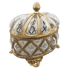 Large Hand Blown Glass Bubbles & Bronze Cage Casket / Apothecary Box, c. 1980
