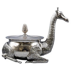 Italian 60s Safari Hollywood Regency Mid Century Silver Plate Giraffe Ice Bucket