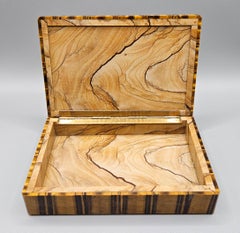 Boîte à bijoux italienne des années 60, style « Mid-Century », ornée d’une pierre « œil-de-tigre » et d’un jaspe panoramique