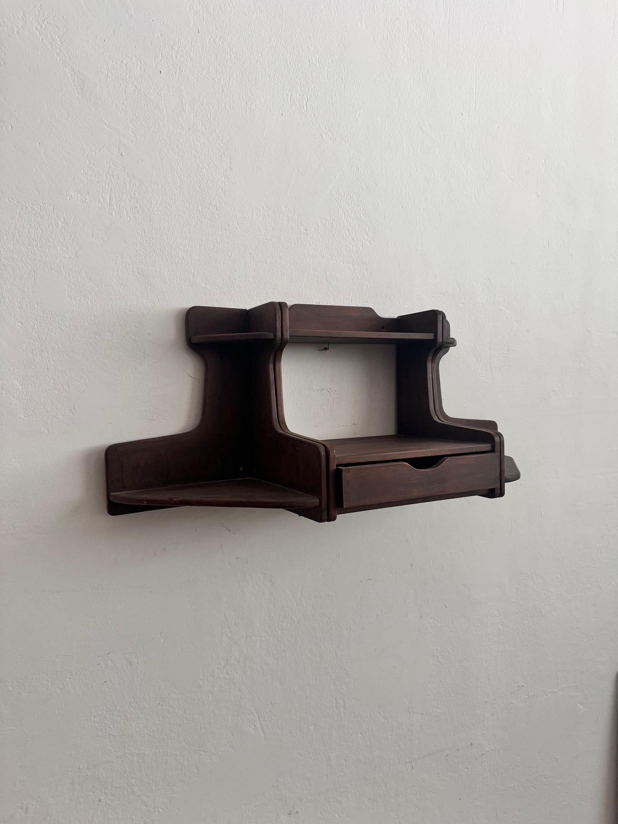 Mid-Century Modern Mid 20th Century Rustic Wood Wall Shelve Unit For Sale