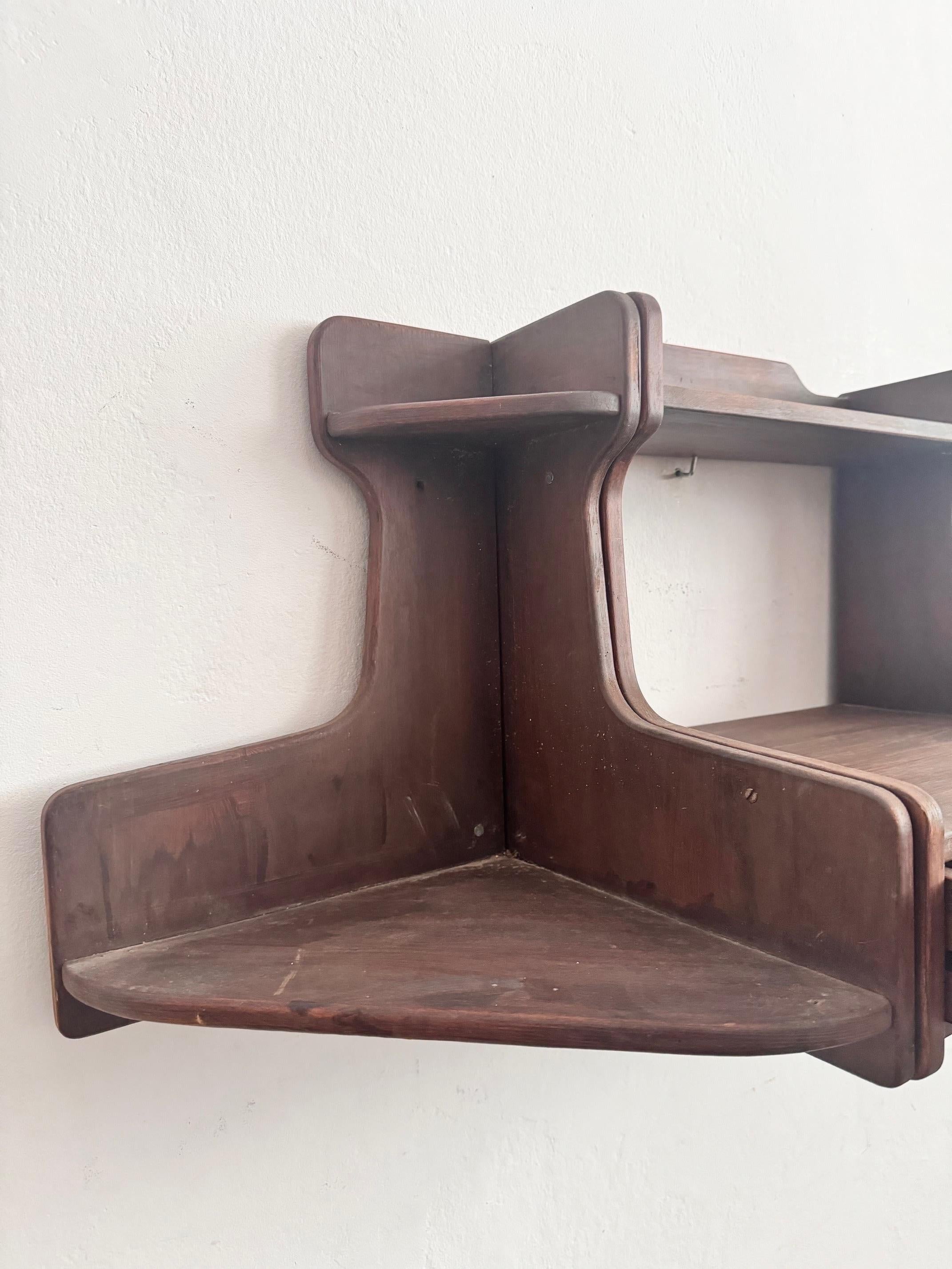 Spanish Mid 20th Century Rustic Wood Wall Shelve Unit For Sale