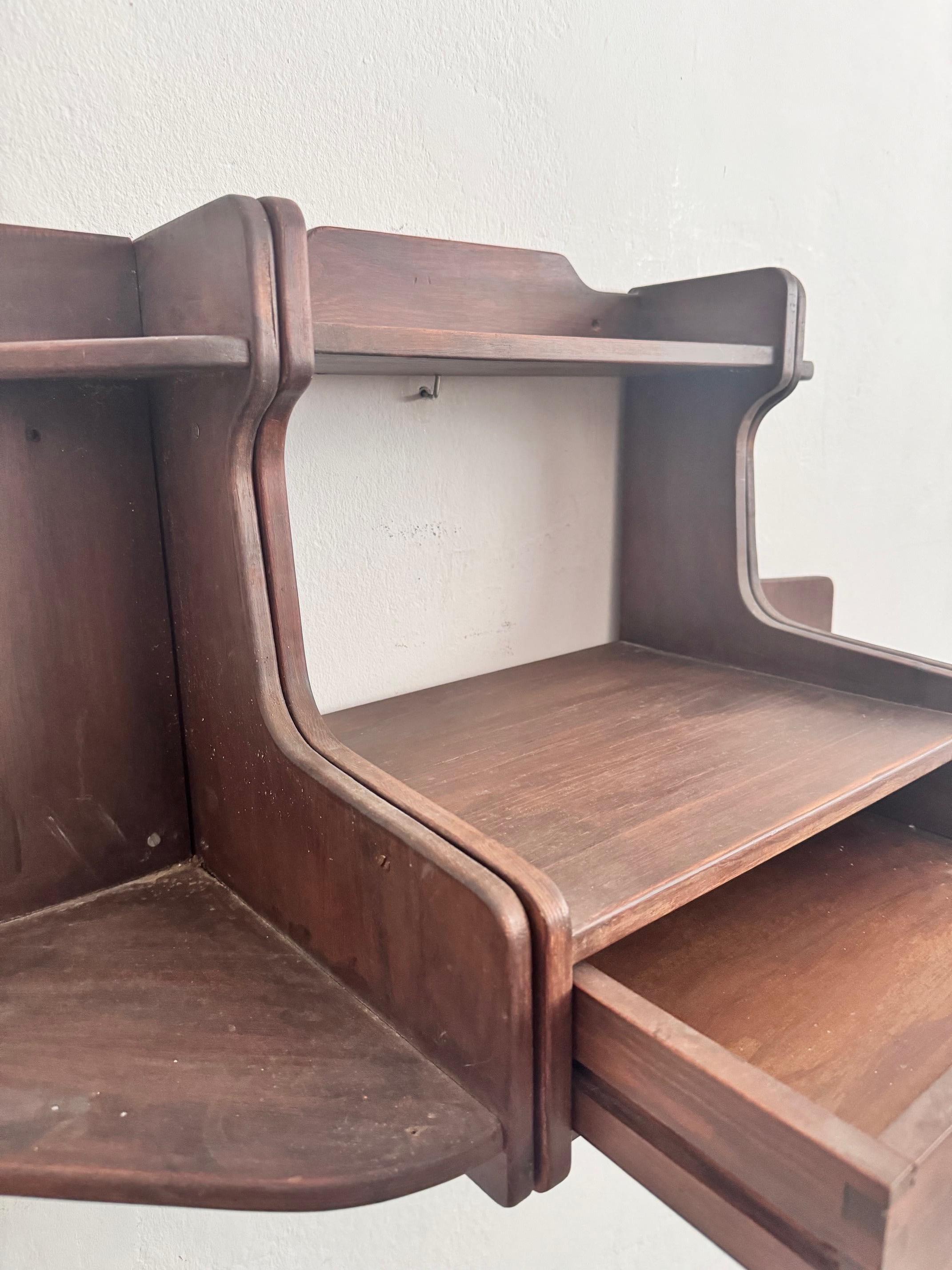 Mid 20th Century Rustic Wood Wall Shelve Unit In Good Condition For Sale In Barcelona, ES