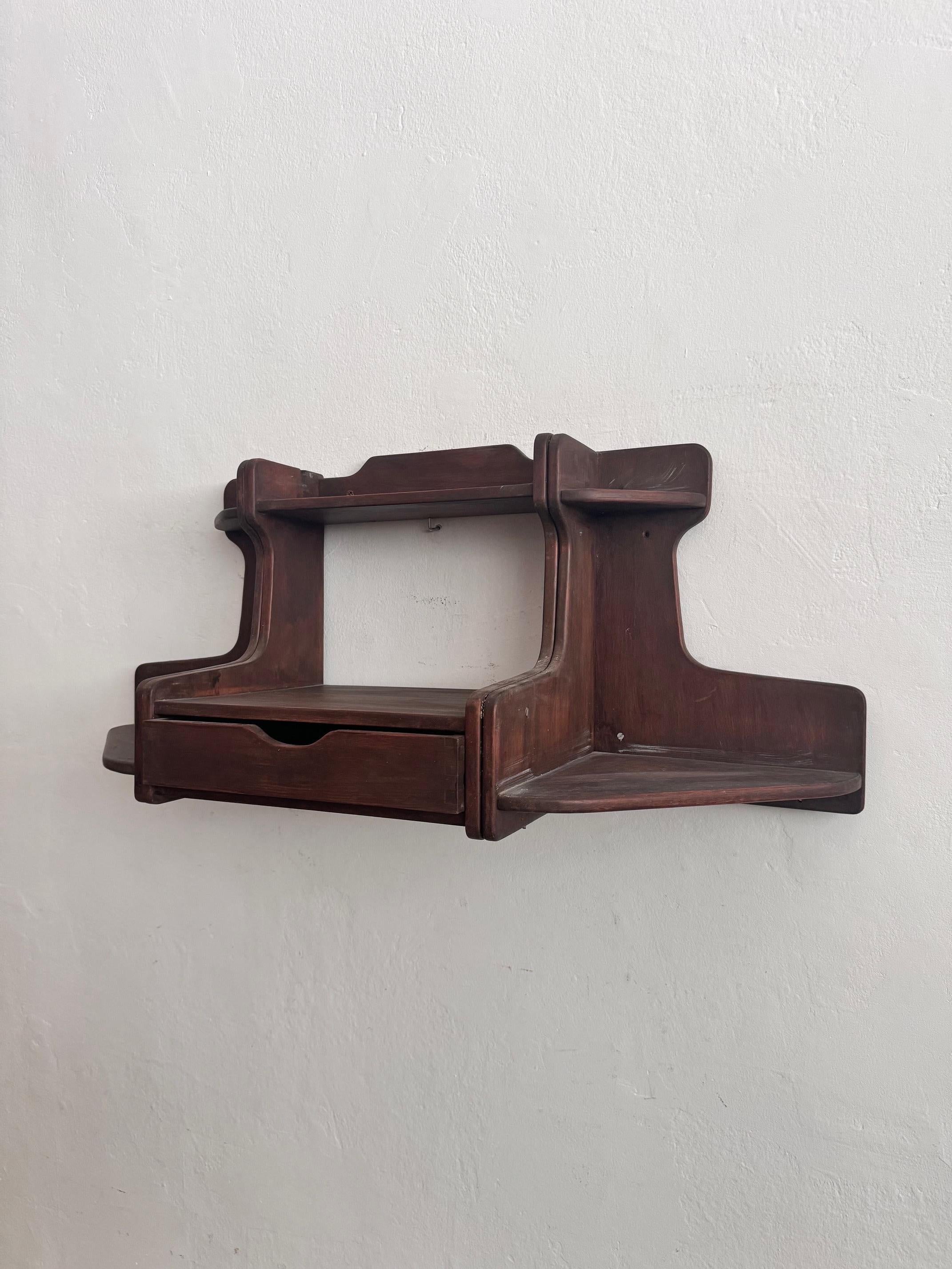 Mid 20th Century Rustic Wood Wall Shelve Unit For Sale 1