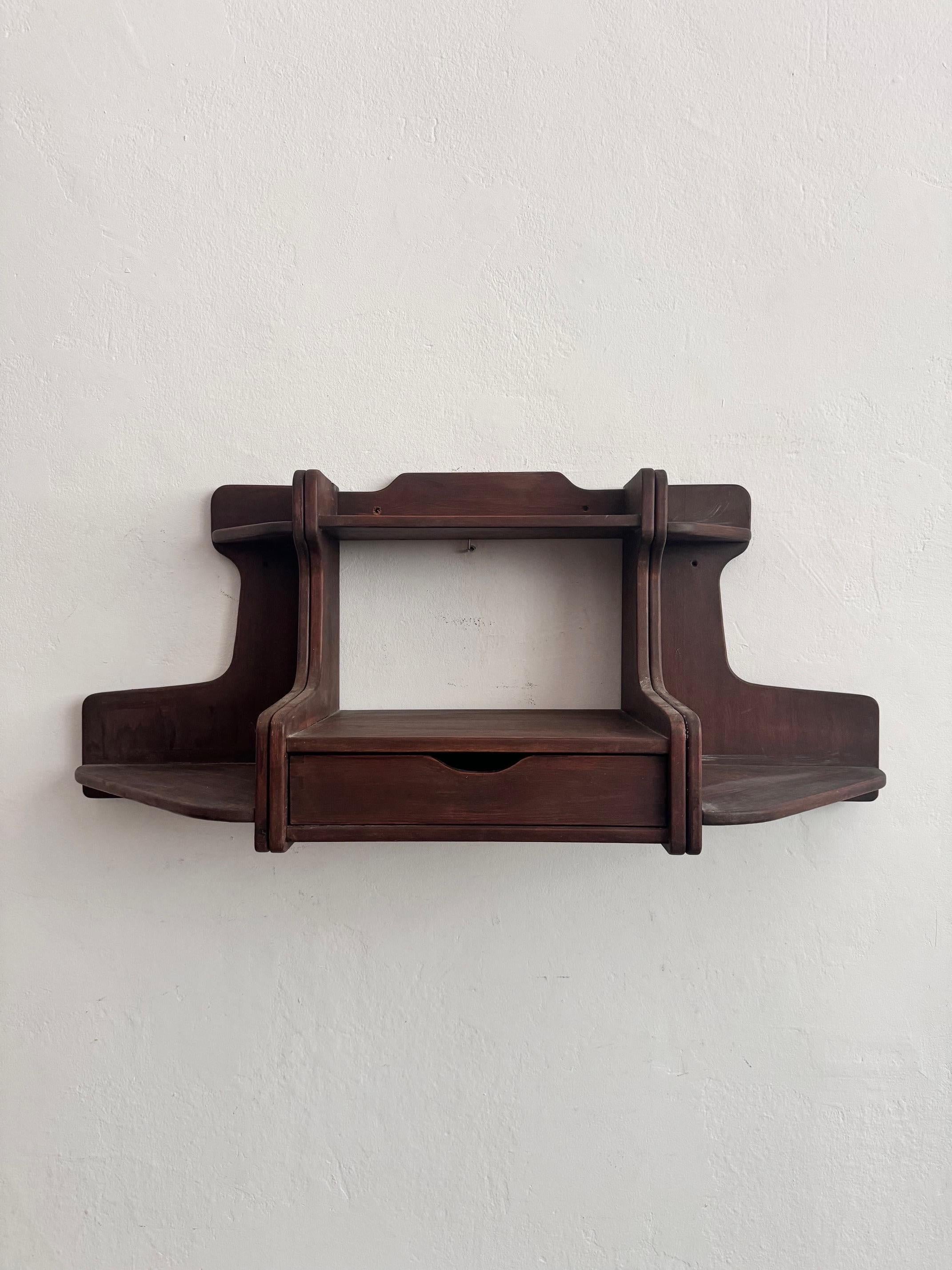 Mid 20th Century Rustic Wood Wall Shelve Unit For Sale 2